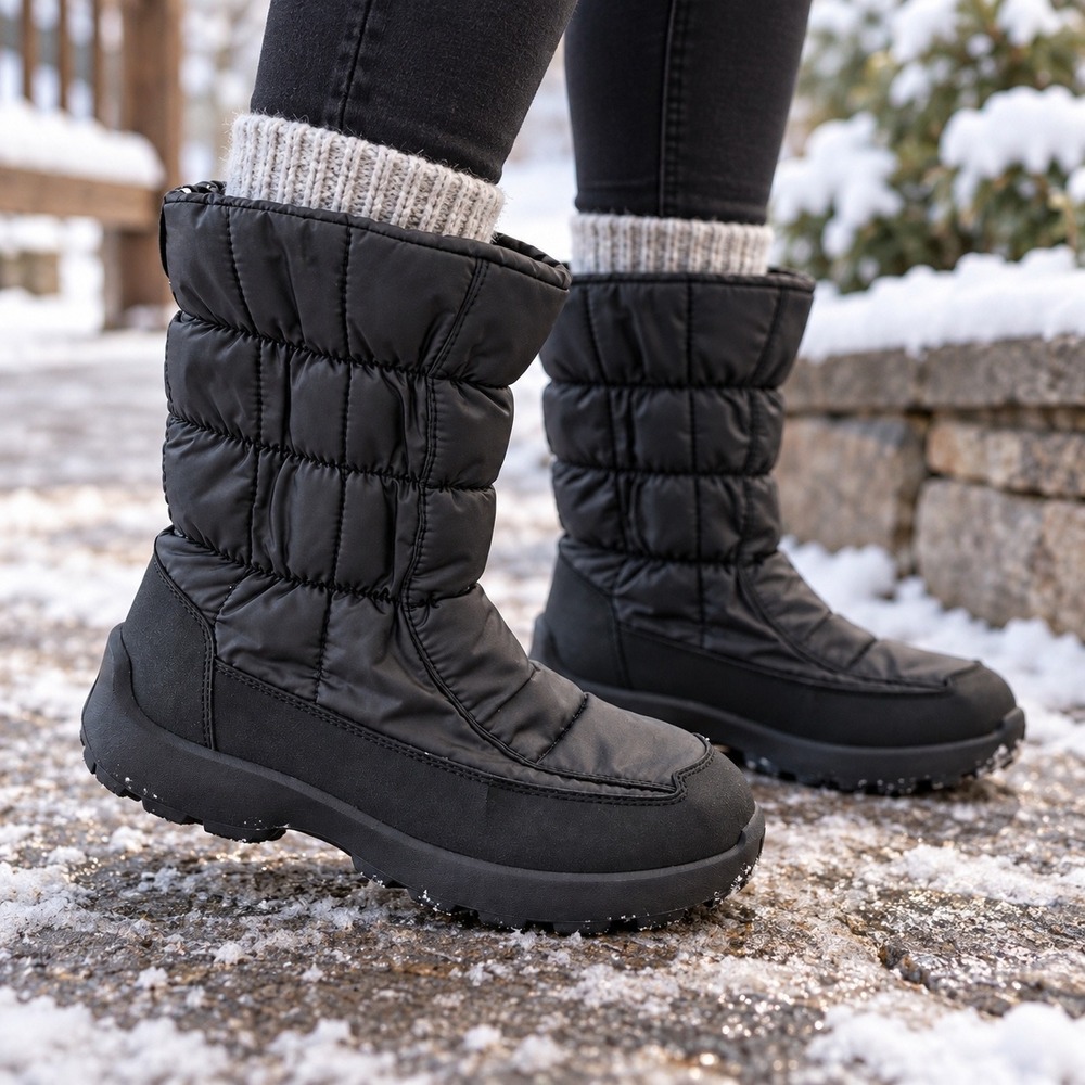 Kamik Powder Women Black Quilted Mid-Calf Winter Snow Boots SLH5V NK2586X Size 8